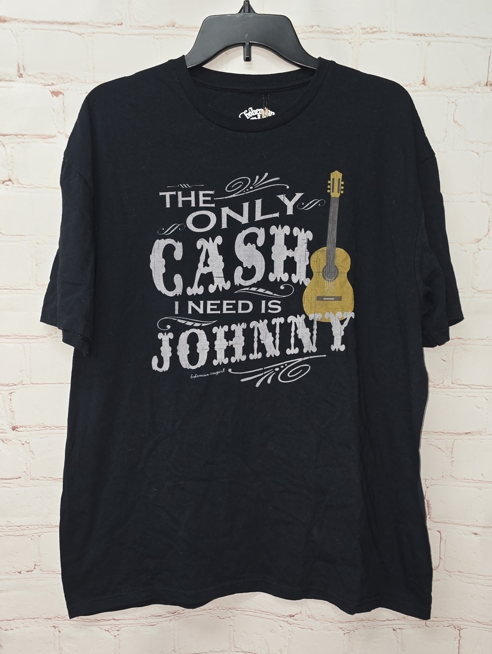 Black Short Sleeve Graphic Tee with 'The Only Cash I Need Is Johnny' NWT